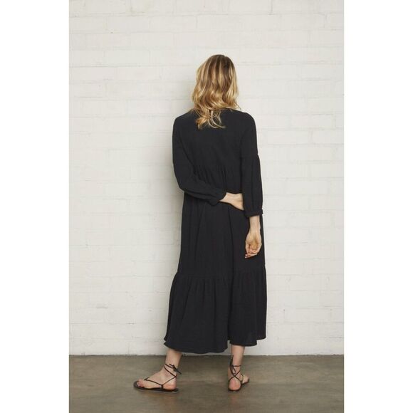 RACHEL PALLY Black Cecilia Cotton Gauze Tiered Boho Cottagecore Midi Dress Large - Picture 2 of 7